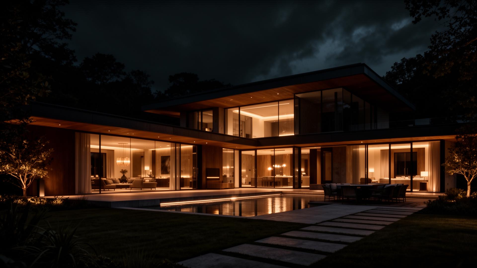 Luxury modern home at twilight